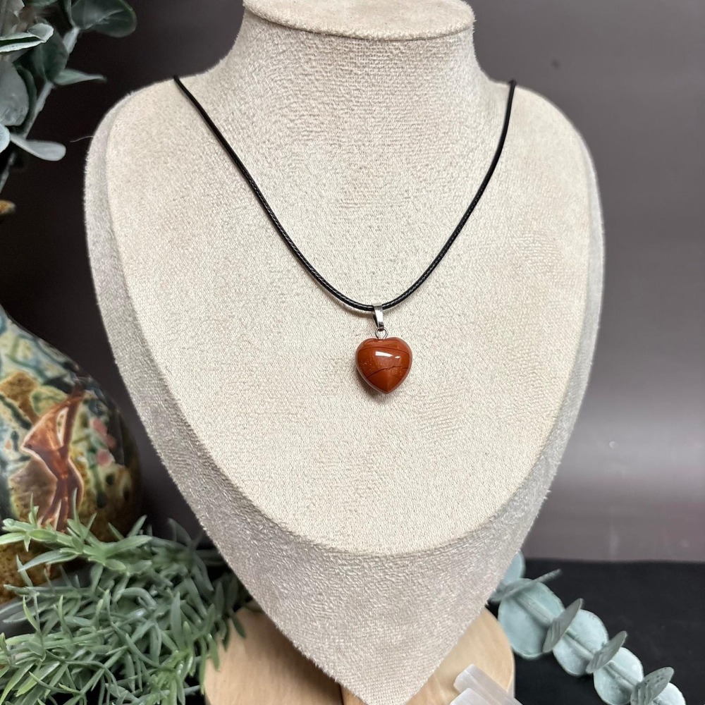 Red Jasper Heart Necklace‎ | Stone Pendant | Leather Cord | Crystal Jewelry Gift